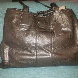 Coach Kiss-lock Carryall Gray Patent Leather Bag